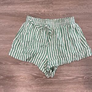 Universal Thread Shorts Womens Linen Blend Elastic Waist Green Striped XS